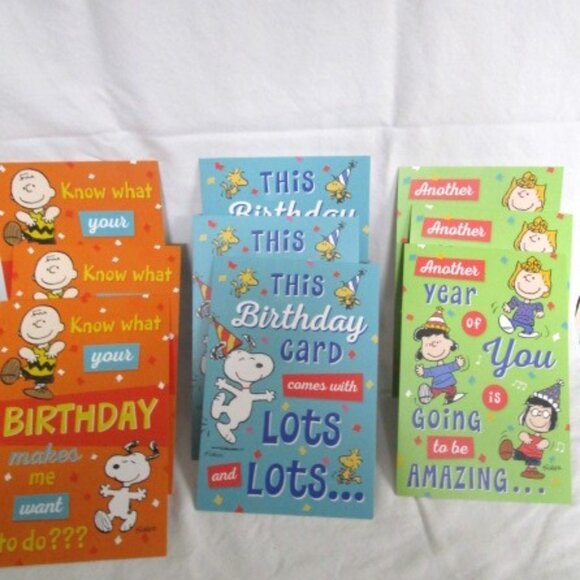 BOX OF 12 DAYSPRING PEANUTS BIRTHDAY CARDS PLUS 9 EXTRAS - Picture 3 of 6